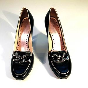 Black High Heel Pumps Silver Chain Accent Sz 8